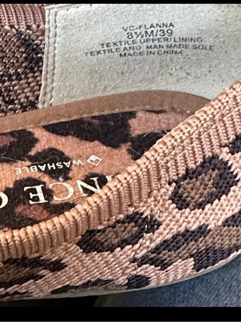 Vince Camuto Leopard Knit Ballet Flats in Brown and Black Machine Washable 8.5